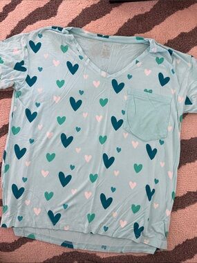 Kyte BABY Mint Blue V-Neck Heart Print Short Sleeve Tee